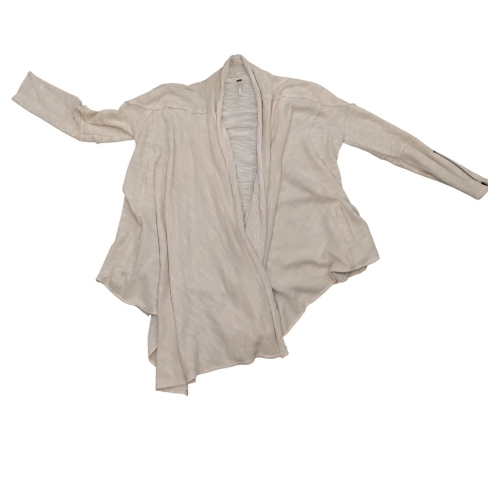 Free People Ivory Open Front Waterfall Cardigan Sweater Jacket Duster M